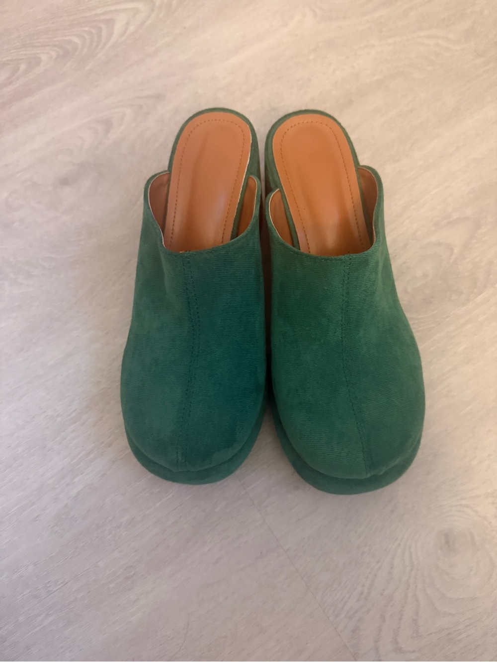 Green Suede Slip-On Women's Clog Mules - Picture 2 of 5